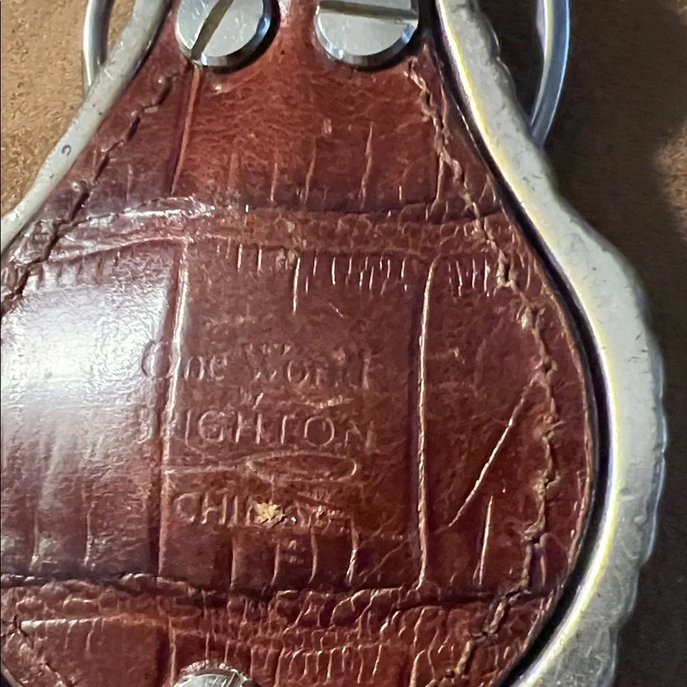 Brighton Brown Leather Key Fob with Ornate Silver-Tone Frame. HEAVY